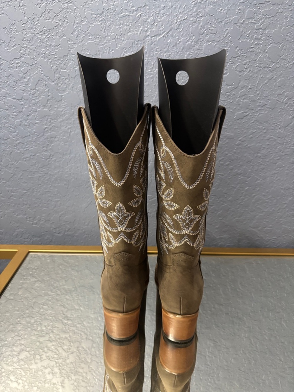 Taupe Embroidered Women's Western Heeled Boots - Picture 3 of 5